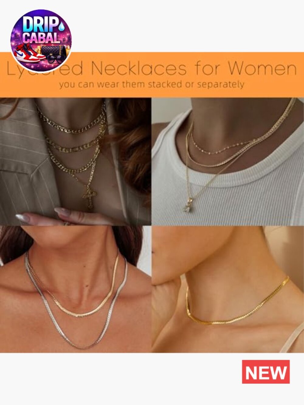 14k Gold Plated Dainty Heart Cross Pendant Choker Necklace Layered Faith - Picture 3 of 7